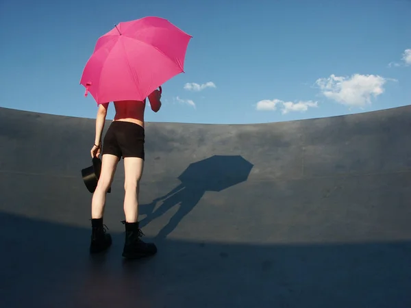 Young Man Hat Umbrella — Stock Photo, Image