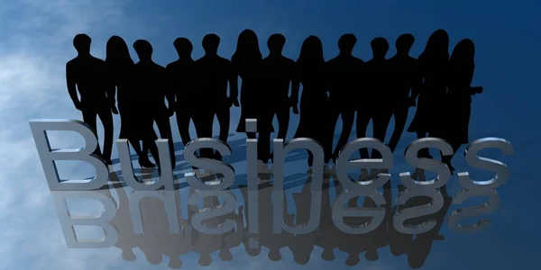 Business Team Standing Row Blue Grey Background — Stock Photo, Image