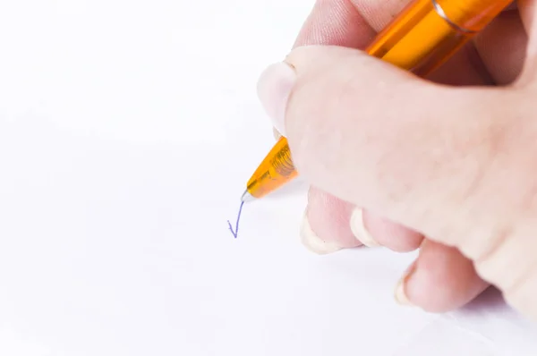 Escritura Mano Con Pluma Sobre Papel Blanco — Foto de Stock