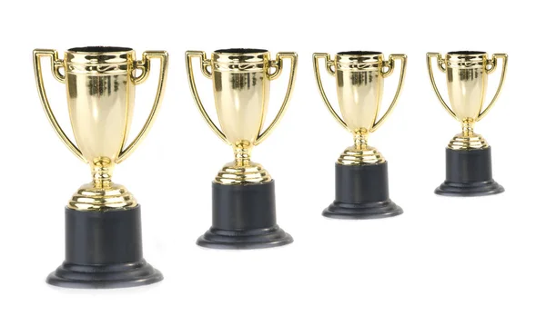 Taças Troféu Ouro Isolado Fundo Branco — Fotografia de Stock
