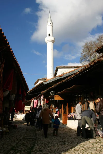 Marknad Och Minaret Kruje Albania — Stockfoto
