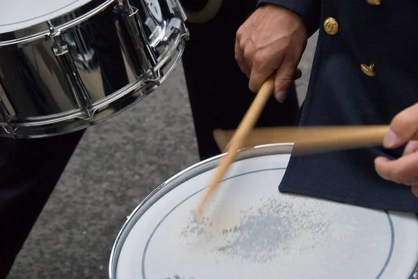 Baterista Tocando Bateria Estúdio — Fotografia de Stock