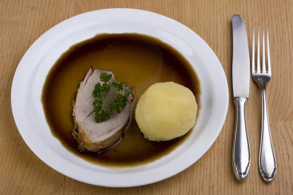 Cerdo Asado Bavariano Con Albóndigas Patata —  Fotos de Stock