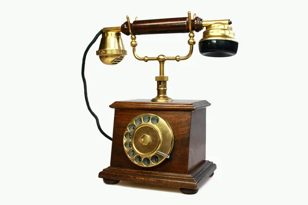 Oude Vintage Telefoon Geïsoleerd Witte Achtergrond Stockfoto