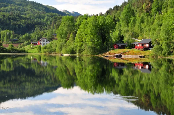 Tradycyjny Dom Letniskowy Nad Jeziorem Norwegii — Zdjęcie stockowe