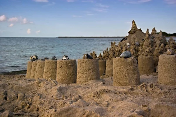 Vista Panoramica Del Castello Sabbia Sulla Spiaggia — Foto Stock