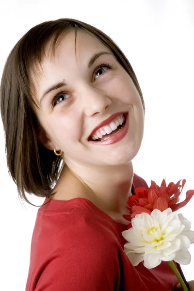 Retrato Una Hermosa Joven Con Una Flor — Foto de Stock