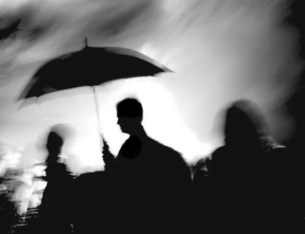 Silhouette Crowd People Rain — Stock Photo, Image