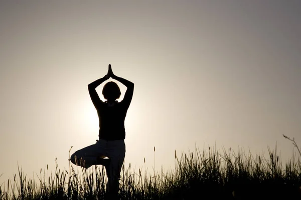 Mujer Haciendo Ejercicio Yoga Árbol —  Fotos de Stock