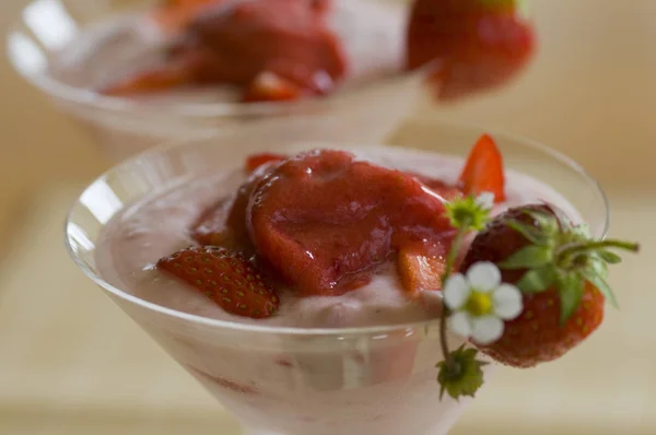 Quark Strawberry Sauce Strawberry — Stock Photo, Image