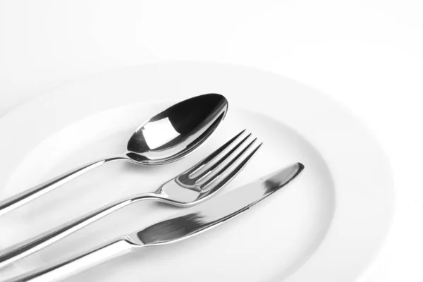 Fork Knife Spoon White Plate Stock Picture