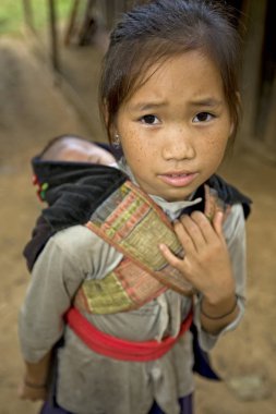 hmong girl with brother,laos clipart