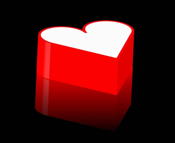 Coração Vermelho Com Sombra Fundo Preto — Fotografia de Stock