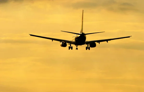 Avion Passager Dans Ciel Coucher Soleil — Photo