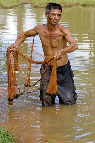 Fisherman Thailand Throw Net — Stock Photo, Image