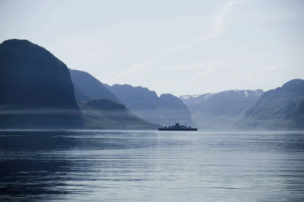 Fjord Norway Bergsilhoutte Backlit — Foto de Stock