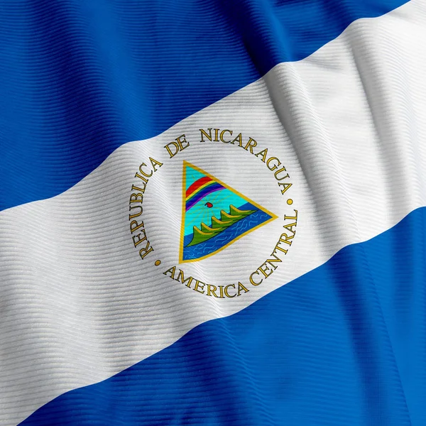 Nikaragua Bayrağı Kapanışı Vatanseverlik — Stok fotoğraf