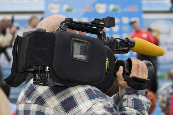 Nahaufnahme Eines Polizisten Mit Kamera Hintergrund — Stockfoto