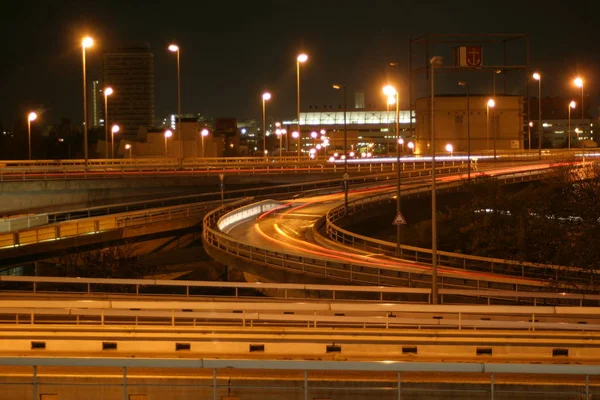 Nachtansicht Der Stadt Der Lichter Ende Des Verkehrs — Stockfoto