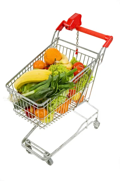 Shopping Cart Fruits Vegetables Isolated White — Stock Photo, Image