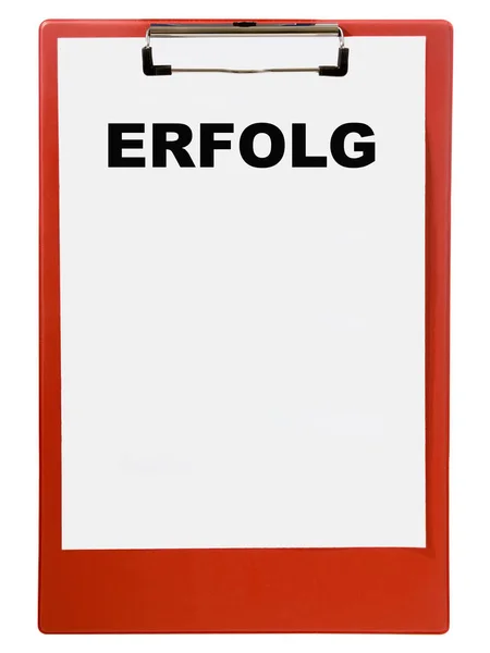 Clipboard Com Texto Vermelho Fundo Branco — Fotografia de Stock