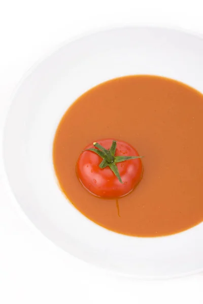 Sopa Tomate Prato Branco — Fotografia de Stock