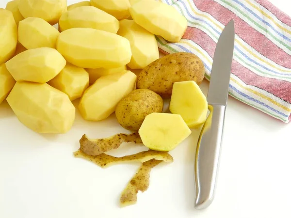Peeled Potatoes Knife — Stock Photo, Image
