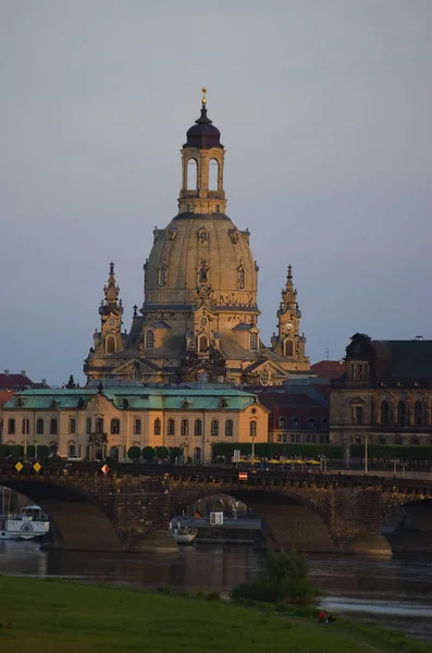 Dresden Frauenkirche Dans Lumière Soir — Photo