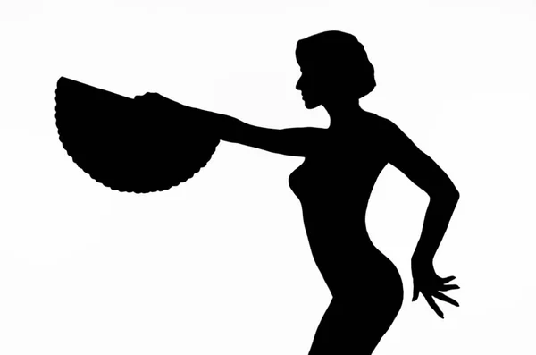 Sylwetka Kobiety Czarnej Sukience Muszką — Zdjęcie stockowe