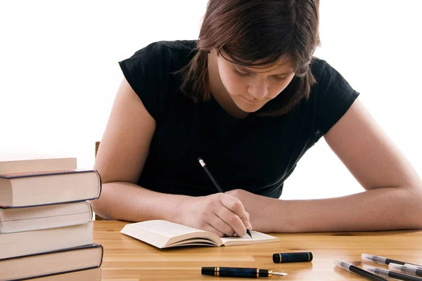 Estudante Sexo Feminino Trabalhando Com Livro — Fotografia de Stock