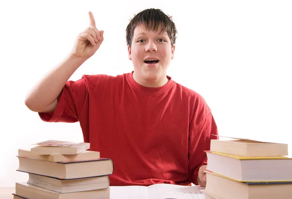 Young Boy Stack Books — Stock Photo, Image