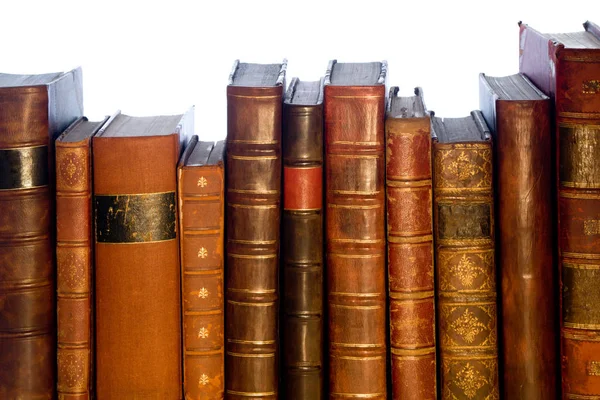 Reihe Alter Ledergebundener Bücher — Stockfoto