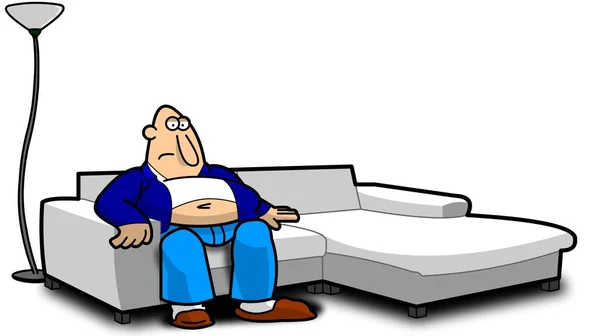Illustrazione Del Fumetto Uomo Seduto Una Sedia Con Computer Portatile — Foto Stock