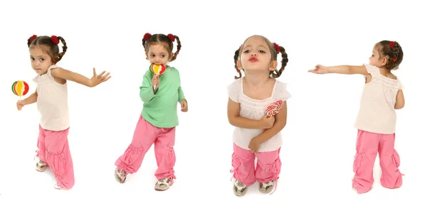 Toddler Holding Lollipop Different Expressions — Stock Photo, Image