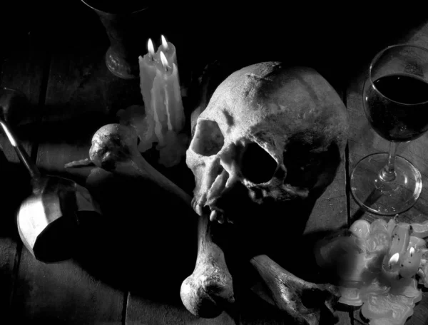 Натюрморт Черепом Кістками Людських Черепів — стокове фото