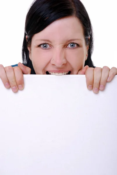 Junge Frau Mit Weißem Banner — Stockfoto