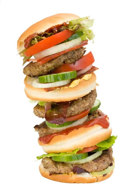 Vierfach Hamburger Isoliert Auf Weiß — Stockfoto