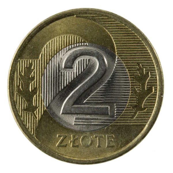 Polish Zloty Coin Macro Isolated White — Stock Photo, Image