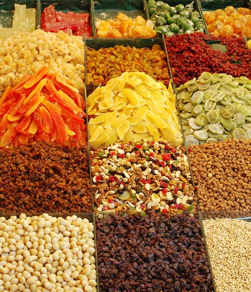 Vários Tipos Alimentos Especiarias Mercado — Fotografia de Stock