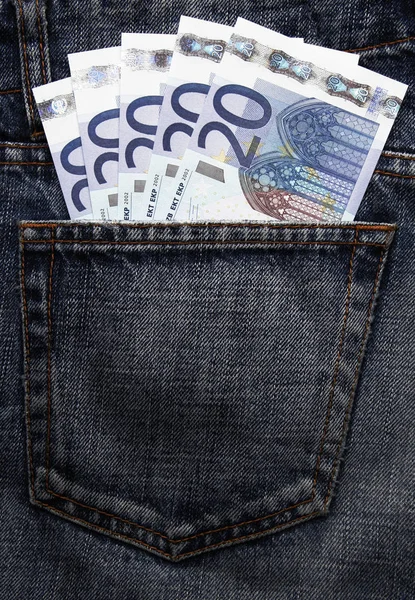 Гроші Євро Синіх Джинсах — стокове фото