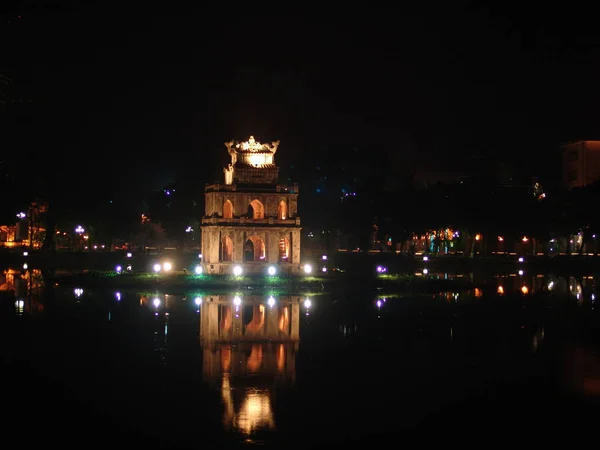 Hanoi Hoan Kiem Jezioro Nocy — Zdjęcie stockowe