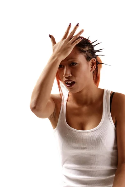 Mujer Joven Con Dolor Cabeza —  Fotos de Stock