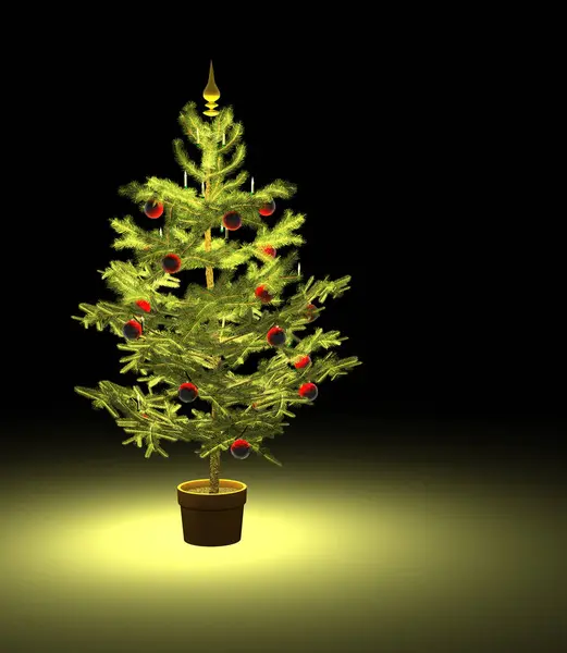 Διακοσμημένο Χριστουγεννιάτικο Δέντρο Στην Κατσαρόλα — Φωτογραφία Αρχείου