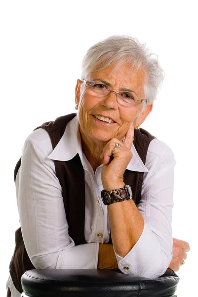 Porträt Einer Seniorin Auf Weißem Hintergrund — Stockfoto