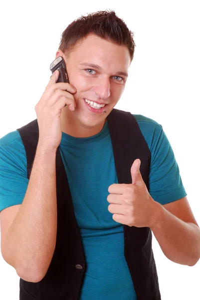 Jeune Homme Parlant Téléphone — Photo