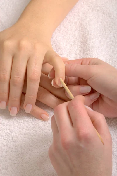 Encerramento Mãos Femininas Com Manicure — Fotografia de Stock