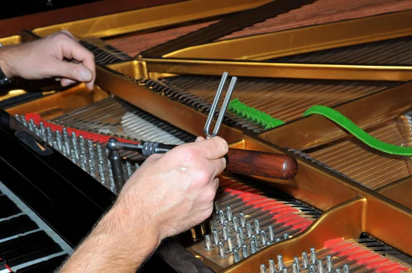チューニングフォークとチューニングハンマーはピアノチューナーの重要なツールです — ストック写真