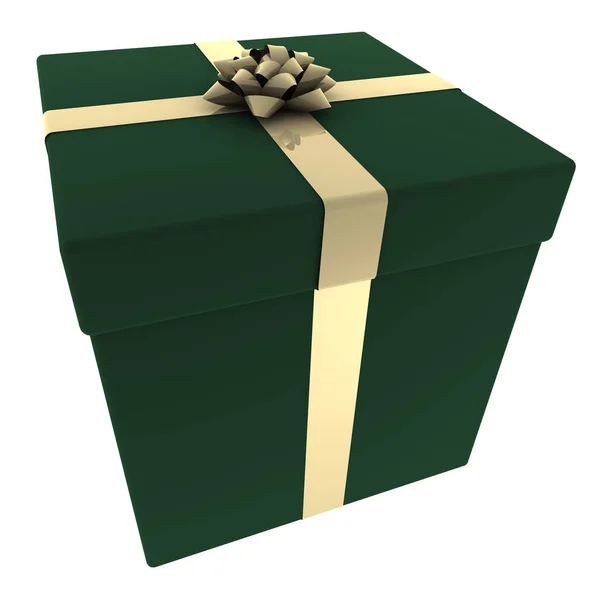 Grünes Geschenk Mit Goldschleife — Stockfoto