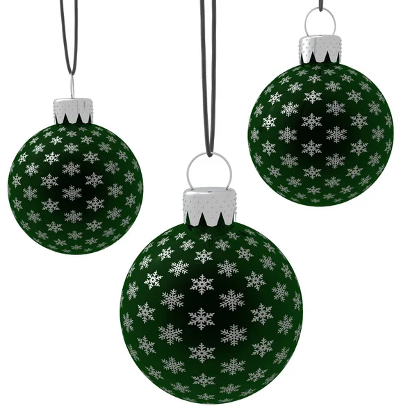 Geïsoleerde Opknoping Green Christmas Ornaments — Stockfoto