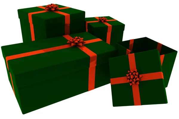 Rendered Green Red Presents Open Box — Stock Photo, Image